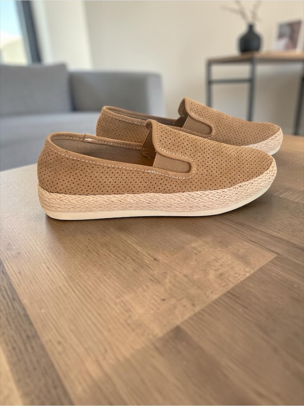 Esprit Nadine Espadrille Slip On Sneakers Tan Perforated Platform 9 - Picture 5 of 8